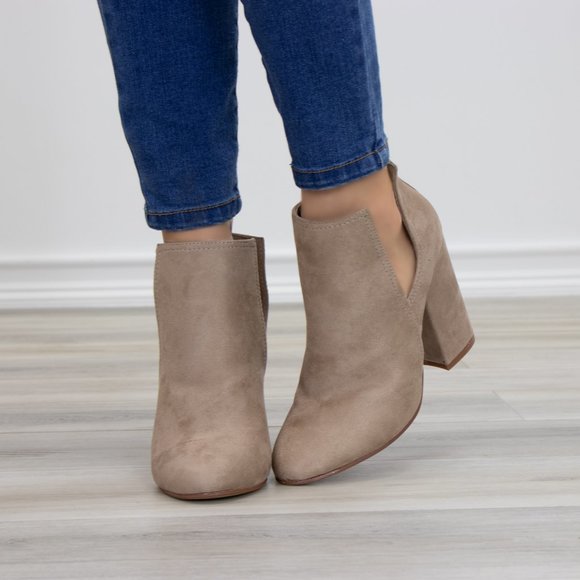 Vegan Suede Tan Cute Ankle Boots W/ Open Sides - Picture 10 of 10